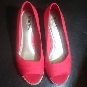 Red open toe wedges. worn a few times.